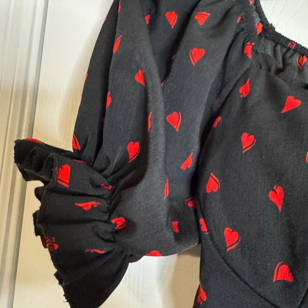 Inspired Hearts Black Midi Dress with Red Heart Print - Picture 4 of 4